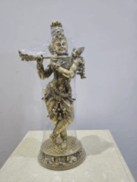 Lord Krishna Playing Flute Idol Figurine - Light | Bronze Decorative Showpiece for Home & Temple