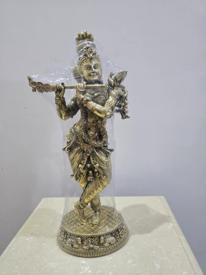 Lord Krishna Playing Flute Idol Figurine - Light | Bronze Decorative Showpiece for Home & Temple