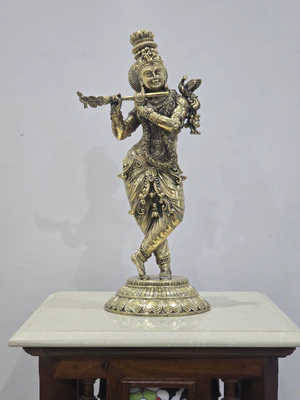 Lord Krishna Idol Figurine Sculpture Playing Flute Statue