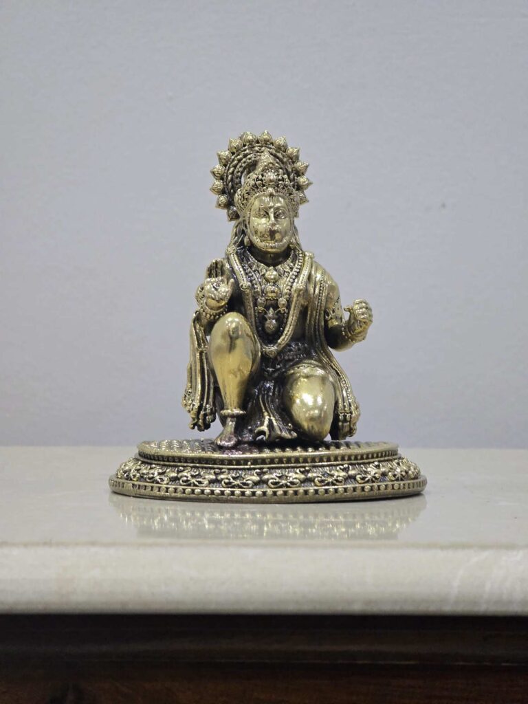 Fine Quality Sitting Lord Hanuman Idol in Blessing Gesture | Brass Statue