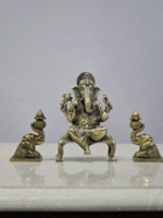 Divine Brass Ganesha Idol with 2 Small Elephant Diyas