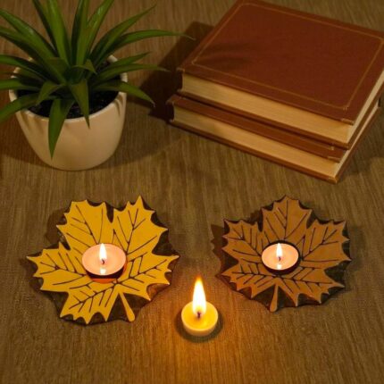 Vṛkṣalekha handcrafted wooden leaflight holder