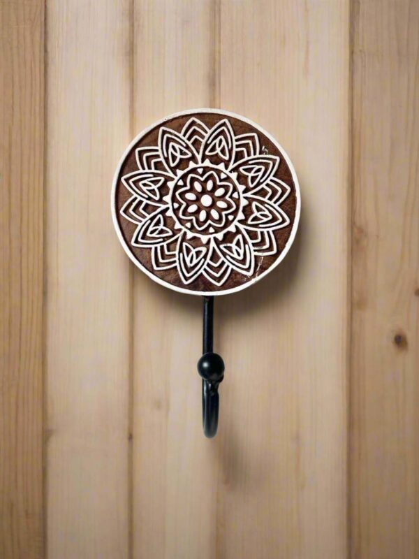 Hand-Carved Wooden Mandala Wall Hook – MandalaKūṭa